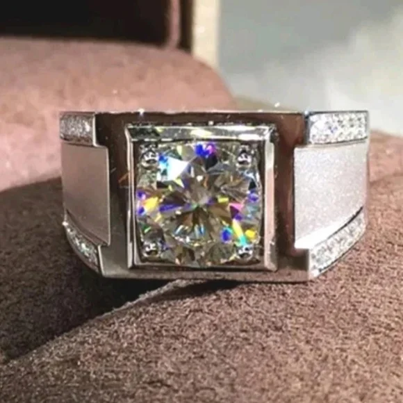 Men's Wedding Ring 14K White Gold Plated Round Cut Simulated Diamond Sz12